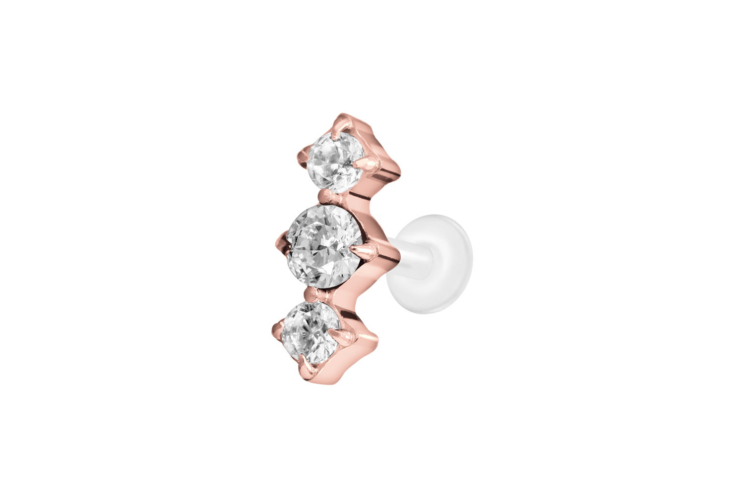 PTFE Labret Piercing mit Innengewinde + Titan-Aufsatz 3 EINGEFASSTE KRISTALLE